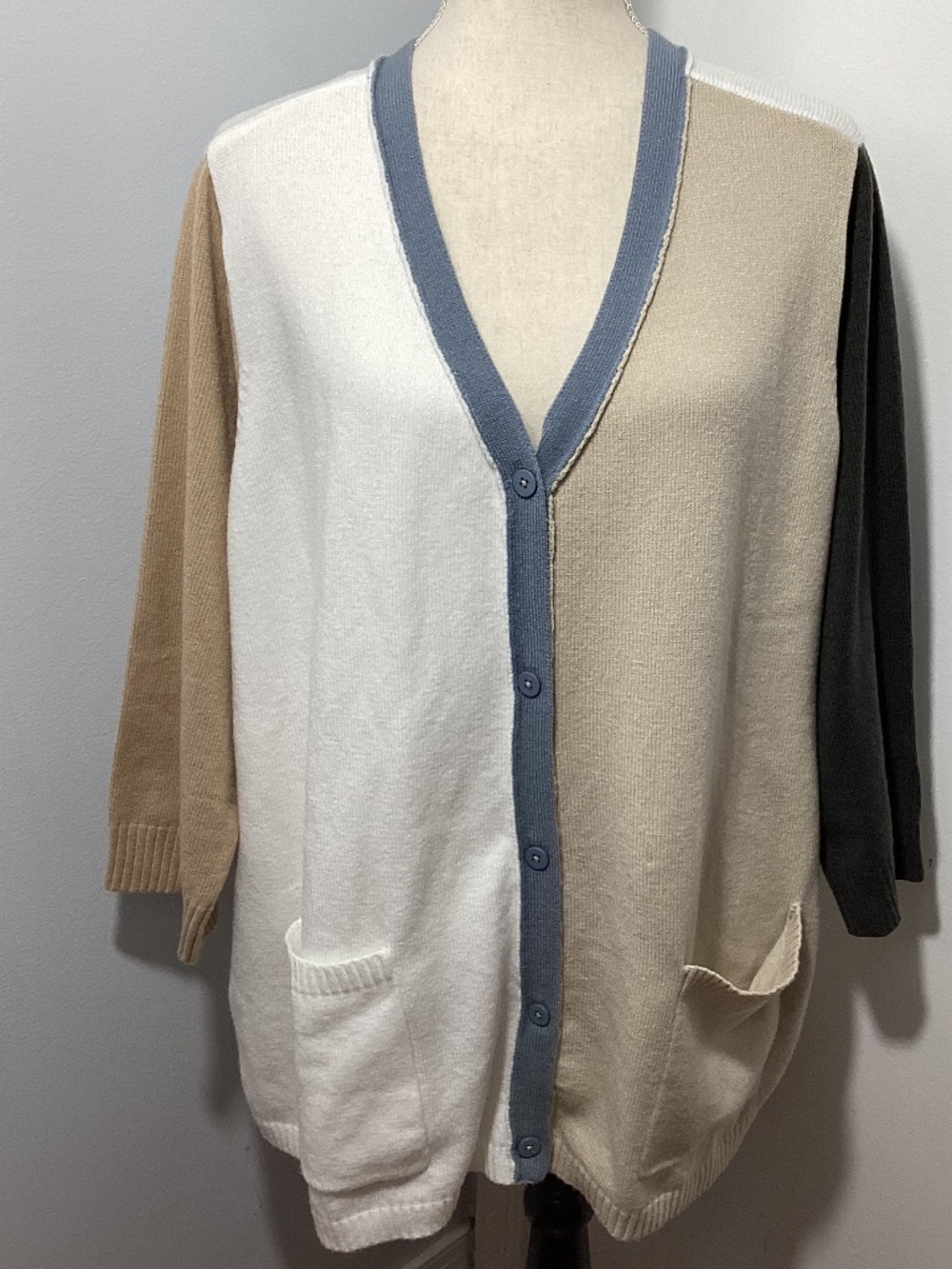 NWT LOGO LORI GOLDSTEIN PLUS 2 X SWEATER KNIT V NECK CARDIGAN COLORBLOCK